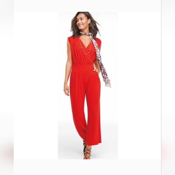 Cabi Faye Uptown Jumpsuit In Vermillion Red Wideleg Fit Size Medium Like New - Picture 4 of 10